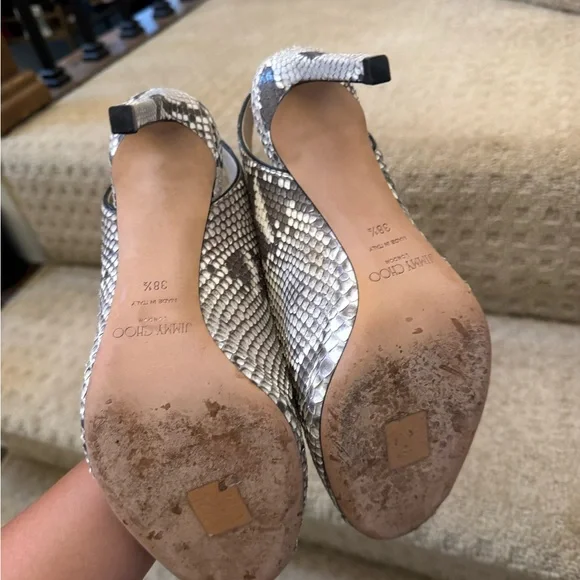 Jimmy Choo Women's Snakeskin Peep-Toe Heels - Black and White - Picture 6 of 6